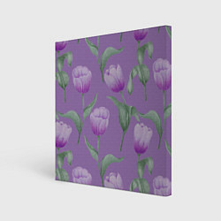Картина квадратная Фиолетовые тюльпаны с зелеными листьями