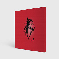 Картина квадратная Огненная лошадь с иероглифом