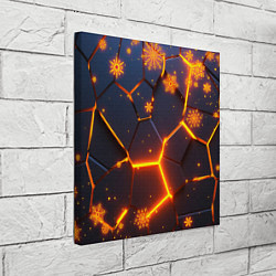 Холст квадратный НОВОГОДНИЕ ОГНЕННЫЕ 3D ПЛИТЫ FIRE NEON HEXAGON, цвет: 3D-принт — фото 2