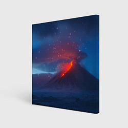 Картина квадратная Извержение вулкана ночью