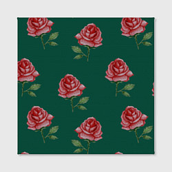 Холст квадратный Ярко красные розы на темно-зеленом фоне, цвет: 3D-принт — фото 2