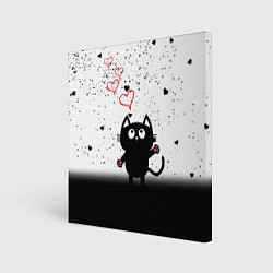 Холст квадратный Котик в тумане Сердечки, цвет: 3D-принт