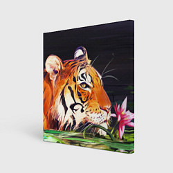 Холст квадратный Бенгальский Тигр в кустах, цвет: 3D-принт
