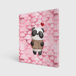 Холст квадратный Панда с сердечком love, цвет: 3D-принт