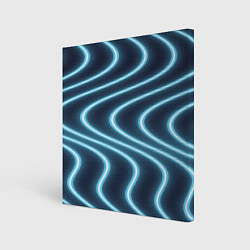 Холст квадратный Неоновый свет Волны голубые на темном фоне, цвет: 3D-принт
