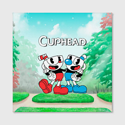 Холст квадратный Cuphead Красная и синяя чашечка, цвет: 3D-принт — фото 2