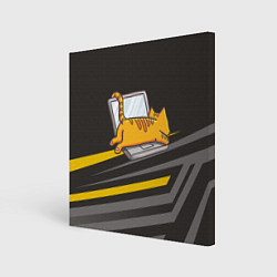Холст квадратный Котик лежит на ноутбуке, цвет: 3D-принт