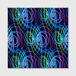 Холст квадратный Неоновые круги и линии - Голубой, цвет: 3D-принт — фото 2