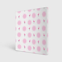 Холст квадратный Фламинго и круги на белом фоне, цвет: 3D-принт