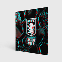 Холст квадратный Aston Villa FC в стиле Glitch на темном фоне, цвет: 3D-принт
