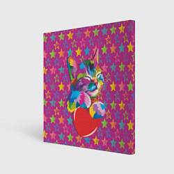 Холст квадратный Сердечный котик в поп-арте, цвет: 3D-принт