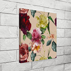 Холст квадратный Цветы Нарисованные Красные Розы и Лилии, цвет: 3D-принт — фото 2