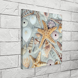 Холст квадратный Морские звёзды и ракушки на океанском песке, цвет: 3D-принт — фото 2