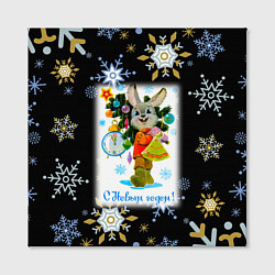 Холст квадратный Новый год зайчик несёт ёлочку, цвет: 3D-принт — фото 2