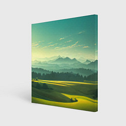 Холст квадратный Зелёная долина, пейзаж, цвет: 3D-принт