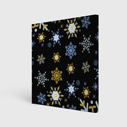 Холст квадратный Новый год снежинки на чёрном фоне, цвет: 3D-принт