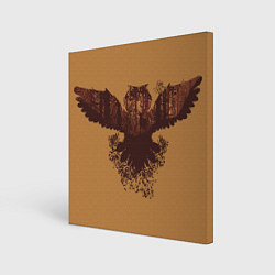 Холст квадратный Летящая сова и осенний лес, цвет: 3D-принт