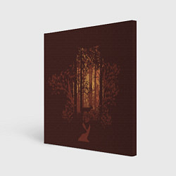 Картина квадратная Осенний лес внутри силуэта совы