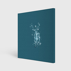 Холст квадратный Деревья и снежинки в силуэте идущего оленя, цвет: 3D-принт