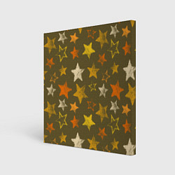 Холст квадратный Желто-оранжевые звезды на зелнгом фоне, цвет: 3D-принт
