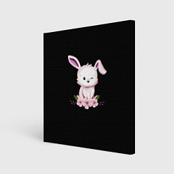 Картина квадратная Крольчонок С Цветами На Чёрном Фоне