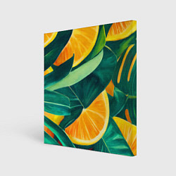 Картина квадратная Листья монстеры и дольки апельсинов