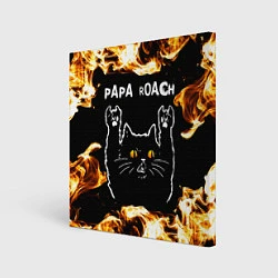 Холст квадратный Papa Roach рок кот и огонь, цвет: 3D-принт