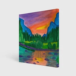 Холст квадратный Закат на реке, цвет: 3D-принт