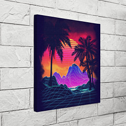 Холст квадратный Тропический остров с пальмами ретро иллюстрация, цвет: 3D-принт — фото 2
