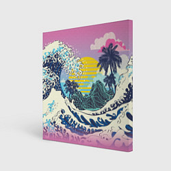 Холст квадратный Штормовые океанские волны и пальмы, цвет: 3D-принт