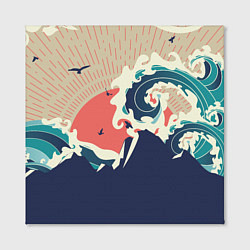 Холст квадратный Большая океанская волна и силуэт пустынного остров, цвет: 3D-принт — фото 2