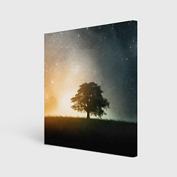 Картина квадратная Раскидистое дерево на фоне звёздного неба