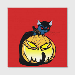 Холст квадратный Halloween - тыква и кот, цвет: 3D-принт — фото 2