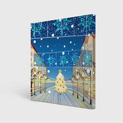 Холст квадратный Новогоднее настроение - ночной город, цвет: 3D-принт
