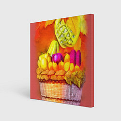 Картина квадратная Спелые фрукты и овощи в плетеной корзине
