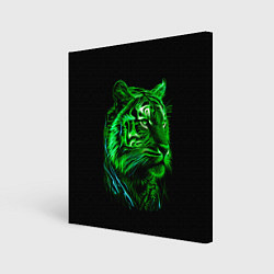 Картина квадратная Нейросеть: неоновый зелёный тигр