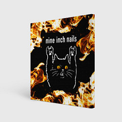 Холст квадратный Nine Inch Nails рок кот и огонь, цвет: 3D-принт