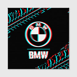 Холст квадратный Значок BMW в стиле glitch на темном фоне, цвет: 3D-принт — фото 2