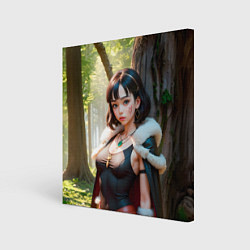Холст квадратный Нейросеть - аниме девушка в лесу, цвет: 3D-принт