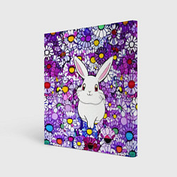 Холст квадратный Веселый кролик в цветах, цвет: 3D-принт