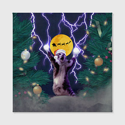 Холст квадратный Новогодний кот с молниями, цвет: 3D-принт — фото 2