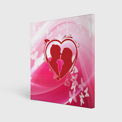 Холст квадратный Силуэт влюбленной пары и бабочки, цвет: 3D-принт