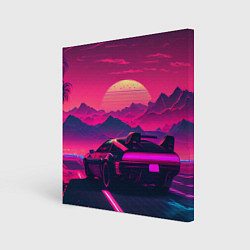 Картина квадратная Синтвейв закат с автомобилем