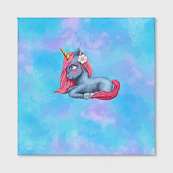 Холст квадратный Синий единорог с розовой гривой, цвет: 3D-принт — фото 2