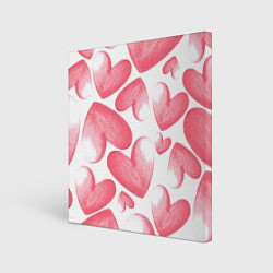 Картина квадратная Розовые акварельные сердца - паттерн