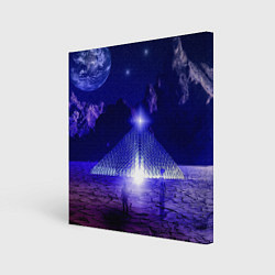 Картина квадратная Синяя магическая пирамида, горы и космос