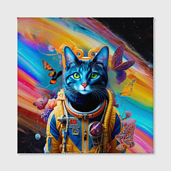 Холст квадратный Кот в космическом скафандре - нейросеть, цвет: 3D-принт — фото 2