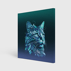 Картина квадратная Неоновый кот: фиолетовые и бирюзовые линии