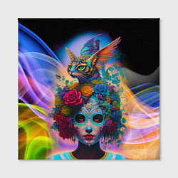 Холст квадратный Девушка с кошкой - нейросеть - искусство, цвет: 3D-принт — фото 2