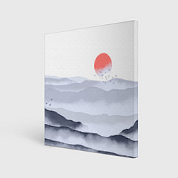 Холст квадратный Японский пейзаж - восход солнца, цвет: 3D-принт